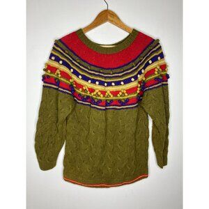 Vintage Jacquelyn By Browne Women's Small Green Knit Sweater Unique Art